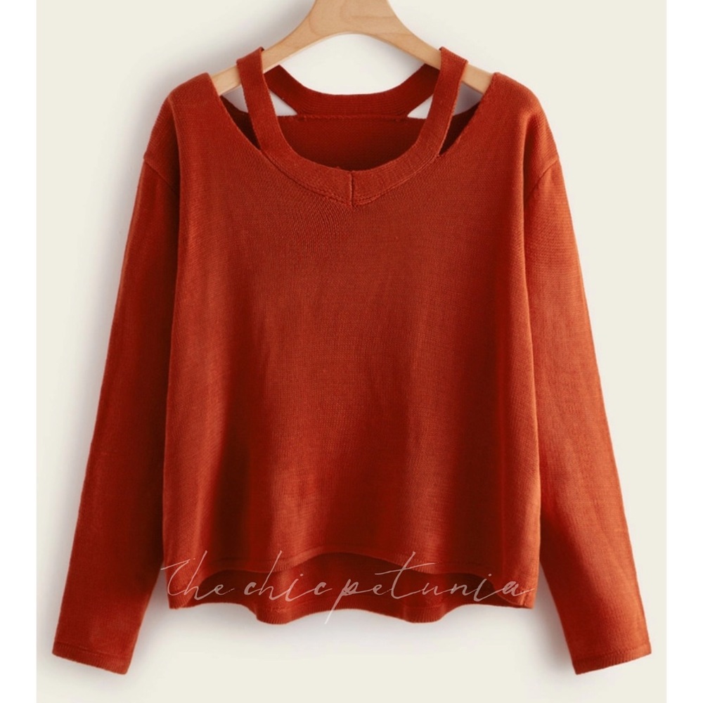 PLUS rust cut out pullover sweater high low - Picture 1 of 3